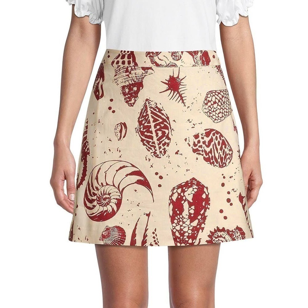 Rebecca Taylor Sea Shore Skirt Linen Blend A-Line Mini Seashell Print NWOT 16
